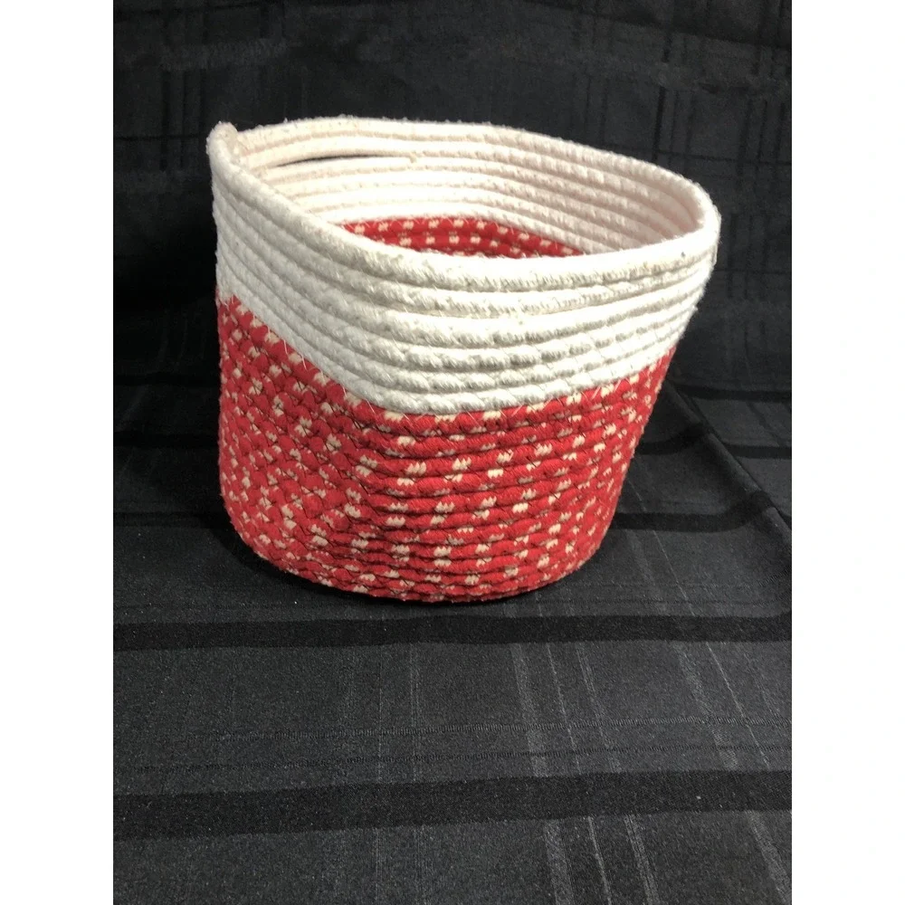 Christmas Basket - Woven Fabric in Red and White